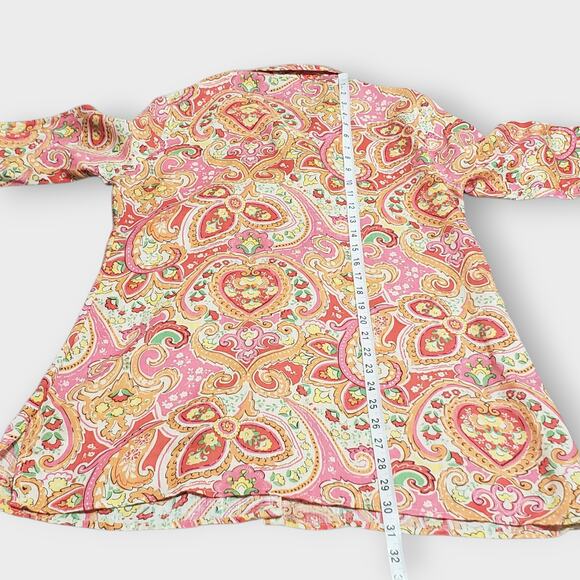 Charter Club Womens 100% Linen Floral Paisley Button Up Shirt Pink Multi Large - Picture 11 of 14